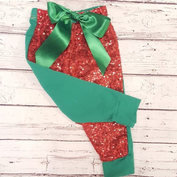 Baby Girl Christmas Jogger Pants Red and Green Sequin 0-3M Brand New - Picture 2 of 4